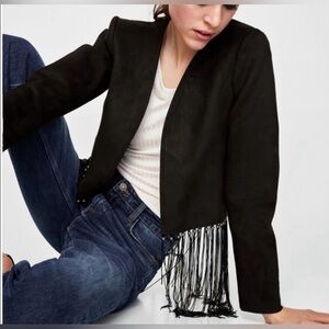 Zara Black Women's Blazer with Fringe Detail size L